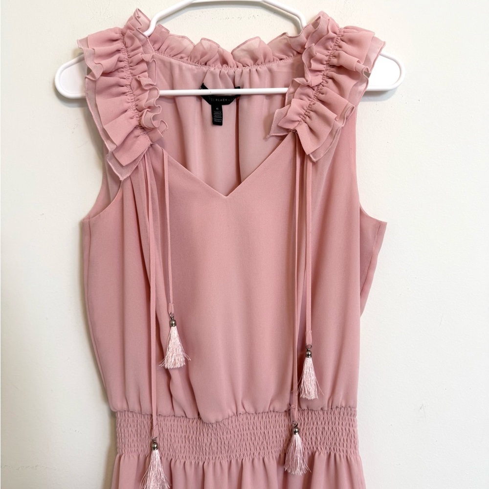 White House Black Market Blush Pink Ruffle Tassel Dress Size 6 - Picture 3 of 7